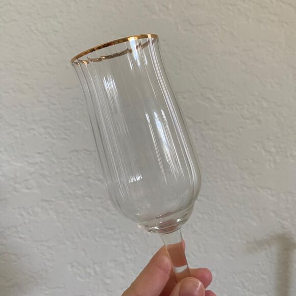 Vintage Set Of Gold Rim Elegant Slim Stem Champagne Glasses / Glass Ware - Picture 2 of 5